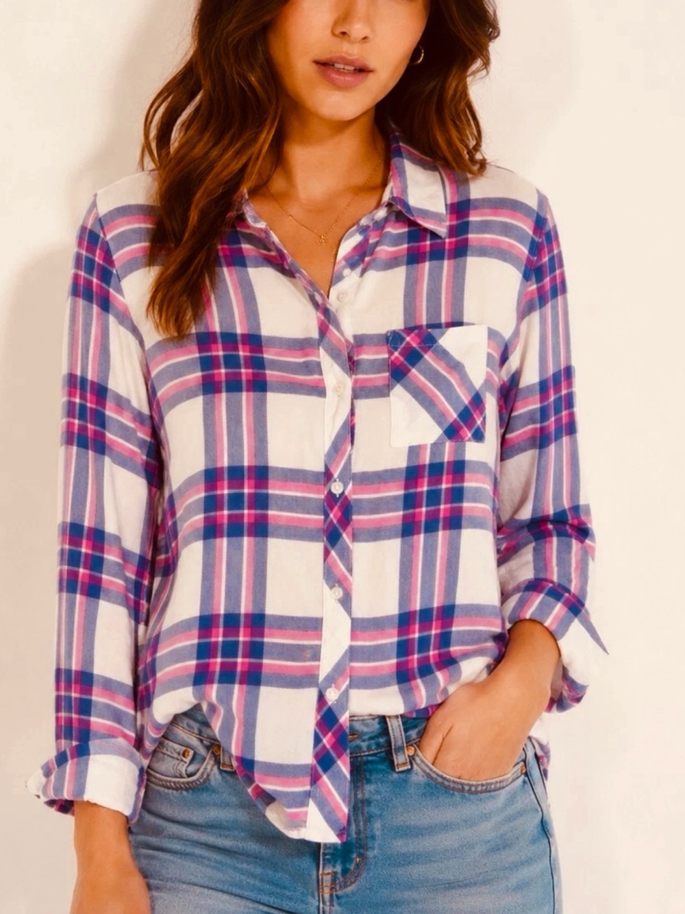 Rails Hunter Ultra Soft Plaid Flannel Shirt In Watermelon Coast - Womens Size L